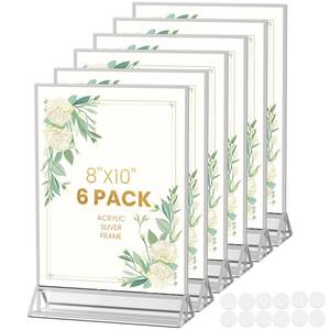 lot 4547 image: YOAEAILY 8X10 Sliver Picture Frames Acrylic Sign Holder Double-Sided 8X10 Sliver Frames for Menu Holder Wedding Table Number Holder Christmas Photo Frames with Clear Sticky Dots -6 Pack