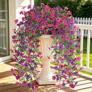 lot 4563 image: Der Rose Artificial Hanging Flowers for Outdoors UV Resistant Fake Hanging Plants for Spring Decoration, Realistic Silk Flowers with Trailing Vines for Porch Patio Balcony Fence Garden Decor