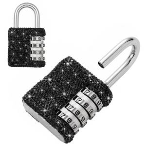 lot 4573 image: Bling Combination Lock for Locker Crystal 4 Digit Code Locks Outdoor Padlock for Gym, School, Sports, Fence, Toolbox, Gate, Case, Room, Hasp Storage (Black)