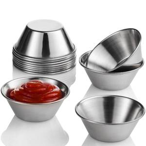 lot 4576 image: Nechtik Small Sauce Cups, Stainless Steel Ramekin Dipping Sauce Cup, Commercial Grade Individual Round Condiment cups (12, 1.5 oz.)