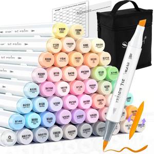 lot 4577 image: SFAIH Pastel Alcohol Markers Brush Tip - 51 Colors Brush & Chisel Double Tipped Art Markers for Artist Adult Coloring Illustration, Gifts for Artist Adult, Colorless Blender, Easy Blending