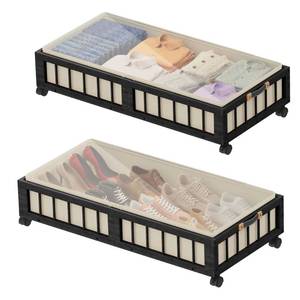 lot 4579 image: efluky 2-Pack Bamboo Under Bed Storage with Wheels, Rolling UnderBed Storage Basket with Large Dust Bag, Under Bed Storage Containers for Bedroom, Dorm and Basement, Black