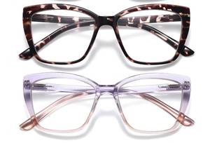 lot 4592 image: ORANZI Reading Glasses for Women, 2 pack Fashion Oversized Blue Light Readers for Women, Spring Hinge Cat Eye Glasses Anti Eyestrain (A1Tortoiseshell Purple, 0.00)