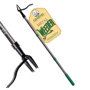 lot 4596 image: Grampas Metal Weeder - Stand Up Weed Puller Tool with Steel Long Handle - Made with All Steel Handle & 4-Claw Steel Head - Easily Remove Weeds Without Bending, Pulling, or Kneeling (Green)