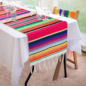 lot 4599 image: Mexican Table Runner 14 x 84 Inch Mexican Serape Table Runner for Mexican Party Wedding Decorations, Fringe Cotton Table Runner