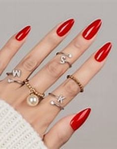 lot 4271 image: 30Pcs Almond Press On Nails - Supremely Fit & Natural Soft Gel Almond Nails,15 Sizes, Reusable Fake Nails Kit with Gift Box for Women (Warm Red)