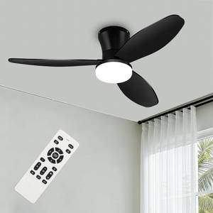 lot 4661 image: ZOEYON Small Ceiling Fan with Light - 42 Inch Flush Mount Ceiling Fan with Lights and Remote, Low Profile Ceiling Fans with 3 Reversible Blades, 6 Wind Speeds, Black Ceiling Fans for Bedroom