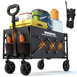 lot 4665 image: Collapsible Wagon with Wheels, Wagons Carts Foldable 220 lbs Heavy Duty, Folding Utility Wagon Cart with All-Terrain Wheels, Telescoping Handle & 2 Cup Holders for Beach Garden Grocery Shopping