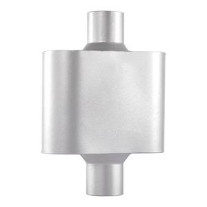 lot 4667 image: Floshine Universal Mufflers, Performance Automotive Exhaust Muffler, Single Chamber center incenter out, silver (2.5)