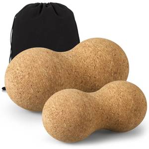 lot 4684 image: Novabright 2 Pcs Cork Peanut Massage Ball Double Lacrosse Ball Peanut Roller for Myofascial Release, Muscle Relaxation Acupoint Massager for Back, Shoulder, Feet Pain Relief(4.7 and 6.3 Inches)