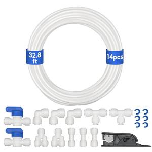 lot 4692 image: Water Line Kit, Lifevant 14 O.D. Water Tubing 32.8FT for R.O. System and ice Maker with 12-PCS Quick Connect and Tubing Cutter