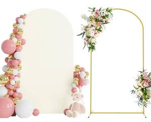 lot 4715 image: Wokceer 7.2 FT Wedding Arch Backdrop Stand and Arch Cover Metal Arch Stand with Arch Stand Cover for Birthday Party Wedding Ceremony Bridal Baby Shower Event Decor