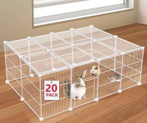 lot 2168 image: VISCOO 20 Panels Small Animal Playpen, Pet Playpen, C&C Cage for Guinea Pigs, RabbitBunny Cage, Puppy Play Pen, Indoor Outdoor Portable Metal Wire Yard Fence(White)