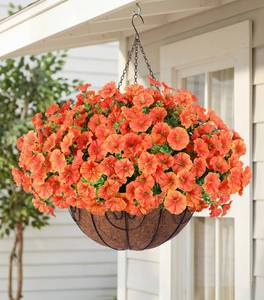 lot 2173 image: Artificial Faux Hanging Flowers Plants Basket for Outdoors, 12 Bundles UV Resistant Faux Outside Silk Morning Glory for Planter Realistic Artificial Flowers for Outdoor Porch Garden Patio, Orange