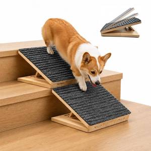 lot 2174 image: Weathrix 2 Pack Dog Ramp for Stairs - Solid Wood Adjustable & Foldable Pet Ramps, 3 Heights, Non-Slip Silicone Base & Traction Felt, 100lb Capacity, Indoor Stairs & Porch
