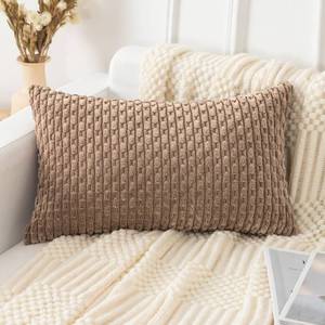 lot 2193 image: UGASA Soft Corduroy Decorative Pillow Cover 12x20 Inch Boho Striped Oblong Throw Pillow Cover Modern Home Decor for Sofa Living Room Couch Bed Light Brown, 1 Piece