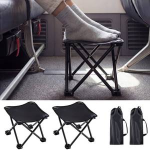 lot 2199 image: Ripeng 2 Pcs Portable Airplane Travel Foot Rest, Folding Camping Stool, Under Desk Foot Rest at Work for Long Flight, Home and Office Outdoor Hiking Fishing with Carry Bag (Black)