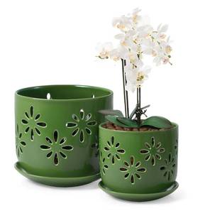 lot 2205 image: EFISPSS Orchid Pots with Holes,56 Inch Ceramic Plant Pots with Drainage Holes and Tray,Enhanced Drainage and Ventilation,Flower Pots for IndoorOutdoor Plants for Repotting - Green