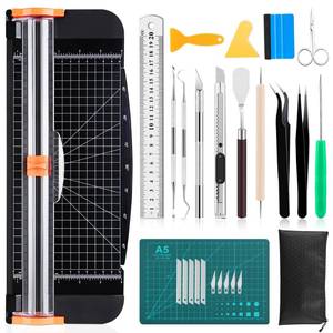 lot 2207 image: Famomatk 27PCS Craft Weeding Tools for Vinyl Kit,Utility Knife Vinyl Weeding Tool Set with 12Inch Paper Cutter Trimmer for Scrapbooking,Silhouettes,Cameos,DIY Art Crafting,Cutting,Splicing,Cardstock