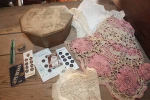 lot 1764 image: Vintage Sewing Box, Linens and More