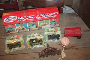 lot 1794 image: Vtg. Metal Tool Chest, NIP Cars and More