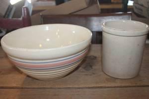 lot 1816 image: Vintage PinkBlue Band Crack Bowl and More