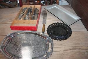 lot 1818 image: Vintage Silverware Serving Tray and More