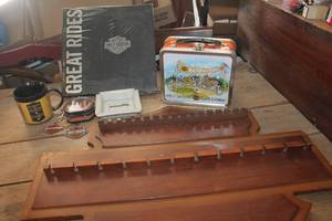 lot 1840 image: Harley-Davidson Wood Spoon Holder, Lunchbox & More