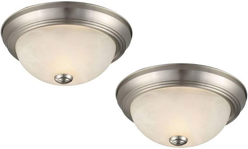 lot 19772 image: Design House 2-Pack Flush Mount Ceiling Light, 2-Light Traditional Fixture, Satin Nickel with Alabaster Glass, Dimmable, for Bedroom, Hallway, Entryway, 587527