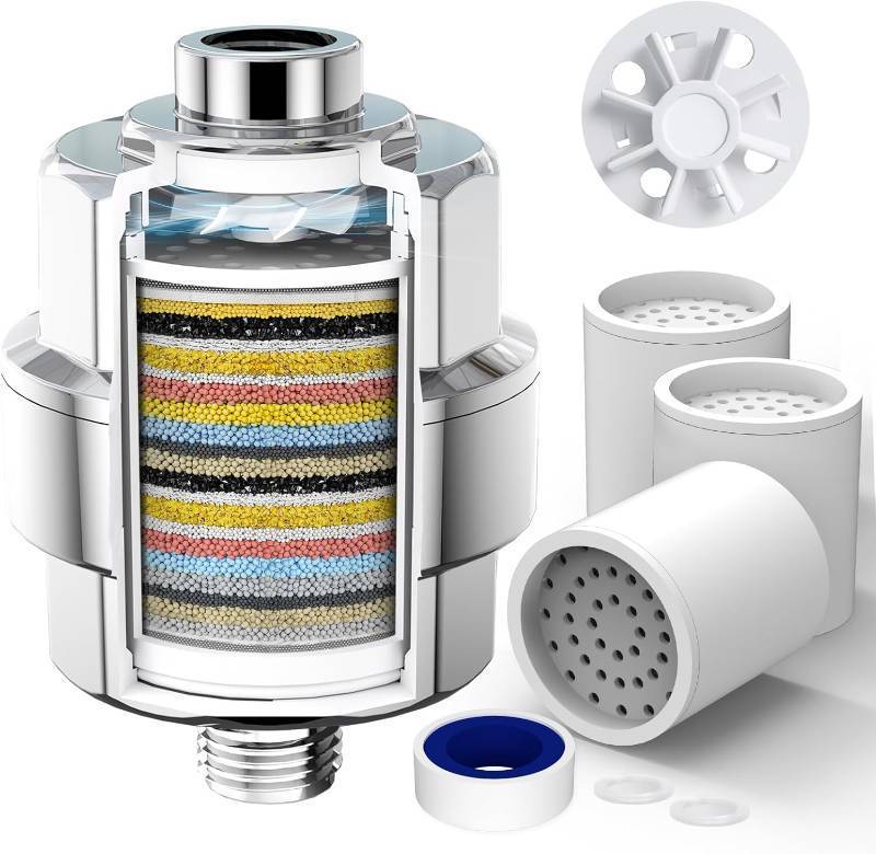 lot 20738 image: SR SUN RISE 20-Stage Shower Filter-Shower Head Filter for Hard Water, with 3 Replaceable Cartridges, High Output Shower Water Filter for Removing Chlorine and fluoride, Polished Chrome