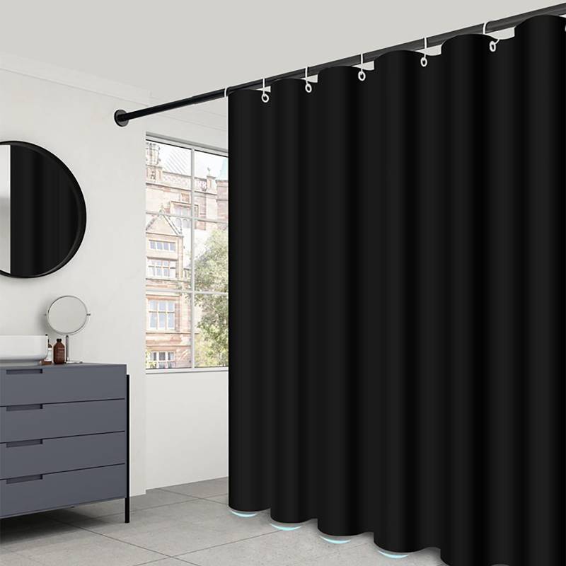 lot 20668 image: LLSCL Fabric Shower Curtain Liner, Waterproof Hotel Quality, Bathroom Curtains Rust Resistant Grommets, 72 x 72 Machine Washable (Black)