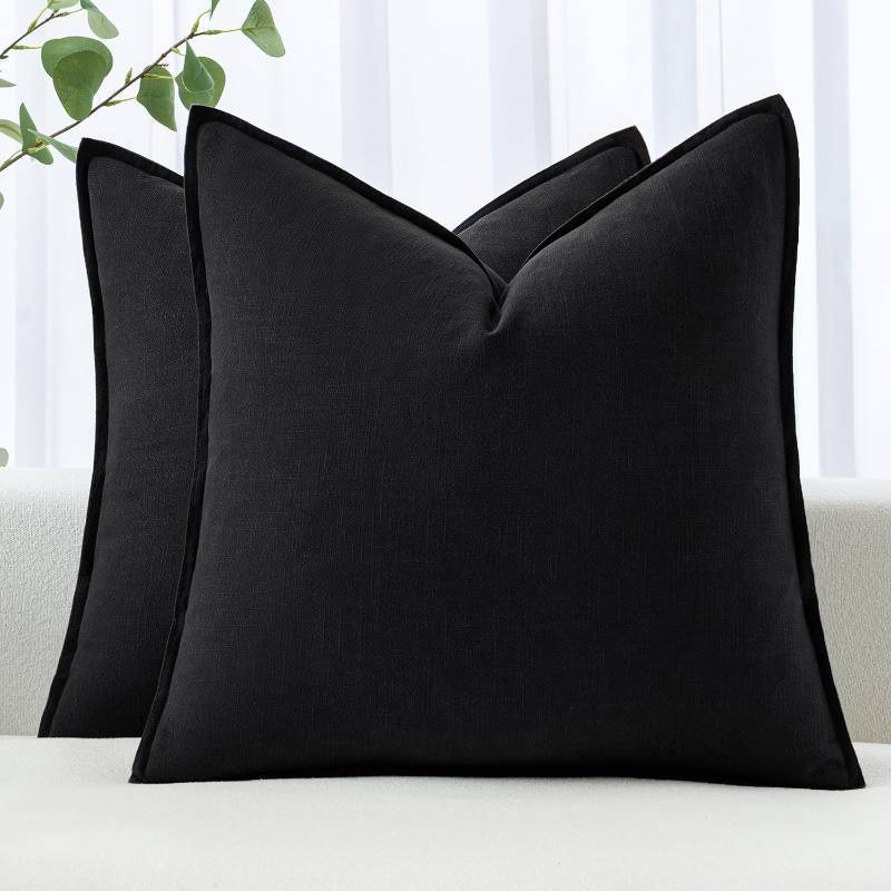 lot 20762 image: MIULEE Decorative Linen Euro Sham Pillow Covers 26x26 Beige Boho Farmhouse  Neutral Couch Throw Pillows for Halloween Bed Pack of 2 Accent Modern Pillowcase Sofa Livingroom Home Decor