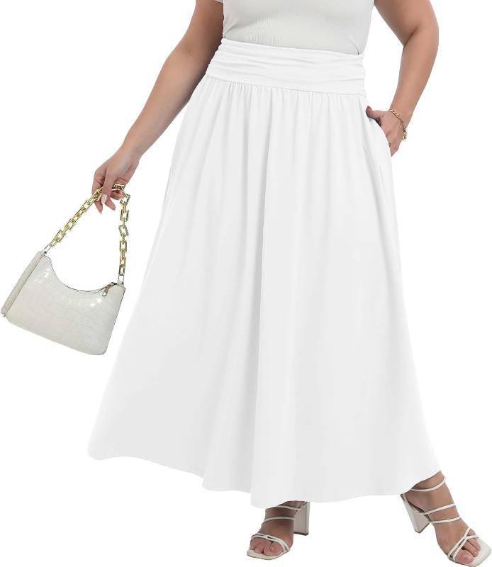 lot 20211 image: OLRIK Plus Size Maxi Skirt with Pockets 2026 Summer Elastic High Waisted A-Line Flowy Long Skirts SIZE 2XL