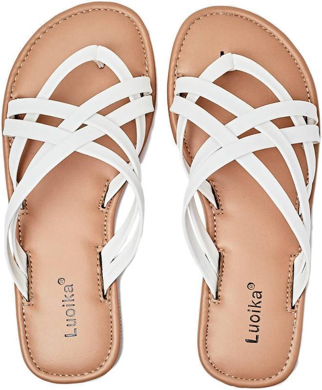 lot 20264 image: Luoika Womens Wide Width Flat Sandals, Flip Flop Slides Sandal Casual Strapy Sandal Slip on Summer Beach Shoes for Women. SIZE 5X W