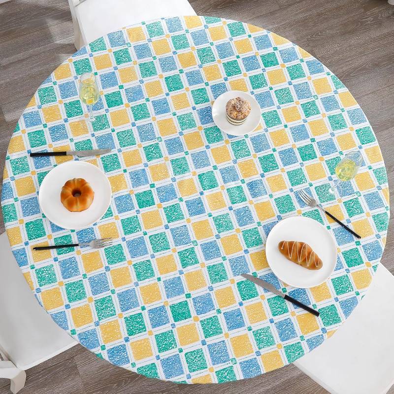 lot 20310 image: Walrus Round Vinyl Fitted Tablecloth with Flannel Backing Elastic Edge Design Table Cover Waterproof Oil-Proof PVC Table Cloth Stain-Resistant Best for 32-36 Round