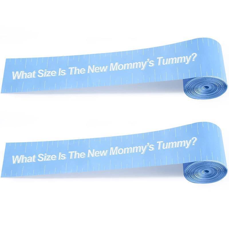 lot 20345 image: Sratte 2 Rolls 2 Inch x 150 Feet Baby Shower Measuring Tape Tummy Measure Belly Game Paper Belly Measuring Tape for Baby Shower Party Decorations Supplies (Sky Blue)