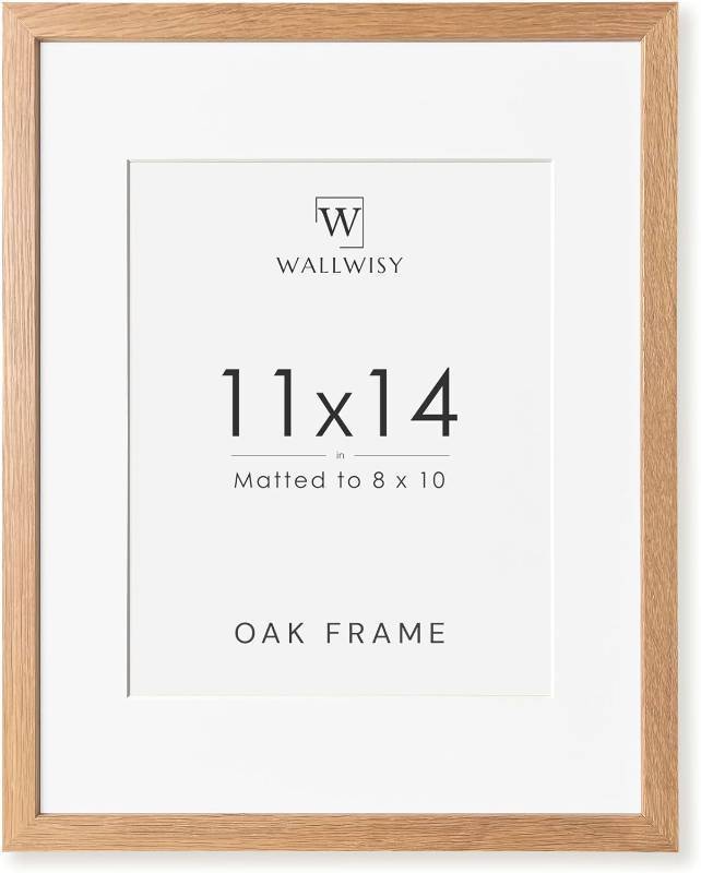 lot 20352 image: 11x14 Picture Frame, Solid Oak 11x14 Photo Frame with Mat to 8x10, 14x11 Natural Oak Wood Frames for Wall, Set of 1