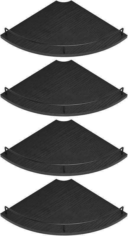lot 20360 image: Corner Shelf Wall Mount, Floating Corner Shelves, Set of 4 Corner Wall Shelf Organizer,Rustic Wood Wall Storage Display Shelves forLiving Room Bedroom Bathroom Kitchen,Black - Incomplete