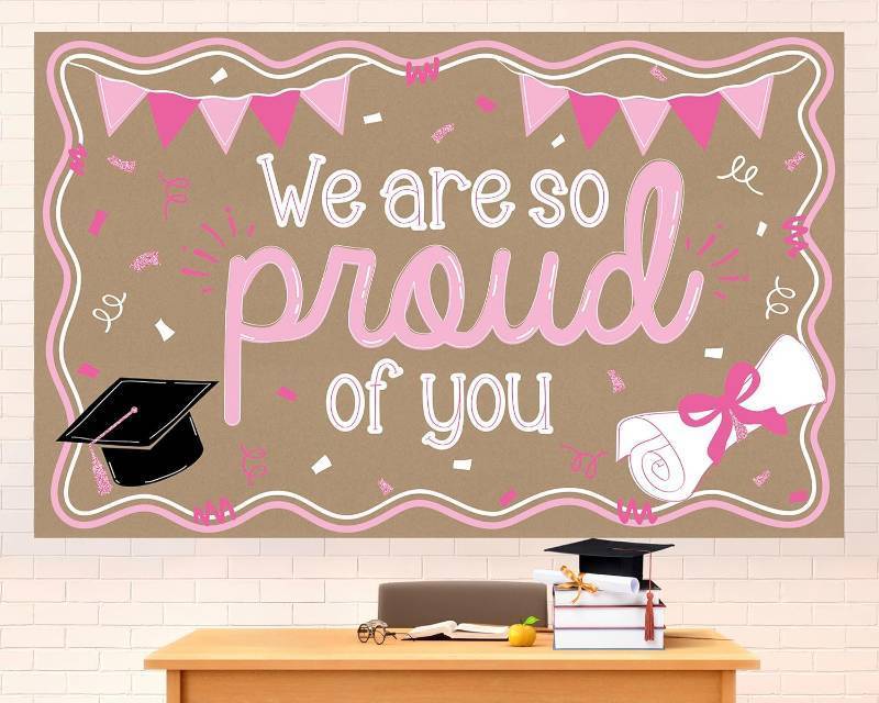 lot 20384 image: Pink Graduation Decorations We Are so Proud of You Banner Graduation Backdrop Photography Background for Class of 2026 Graduate Party Home Classroom Wall Door Decor Supplies 39.4   24.6 Inches