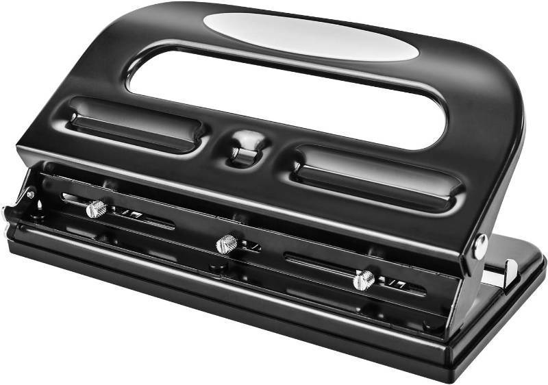 lot 20399 image: Amazon Basics Semi-Adjustable 3-Hole Punch, 30 Sheet Capacity, Black