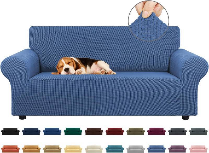 lot 19536 image: KEKUOU Stretch Loveseat Sofa Cover Slipcover,Couch Covers for 2 Cushion Couch Sofa (55-78) Furniture Protector Sofa with Elastic Bottom for Kids,Dog. Jacquard Small Checked (Medium,Riverside)