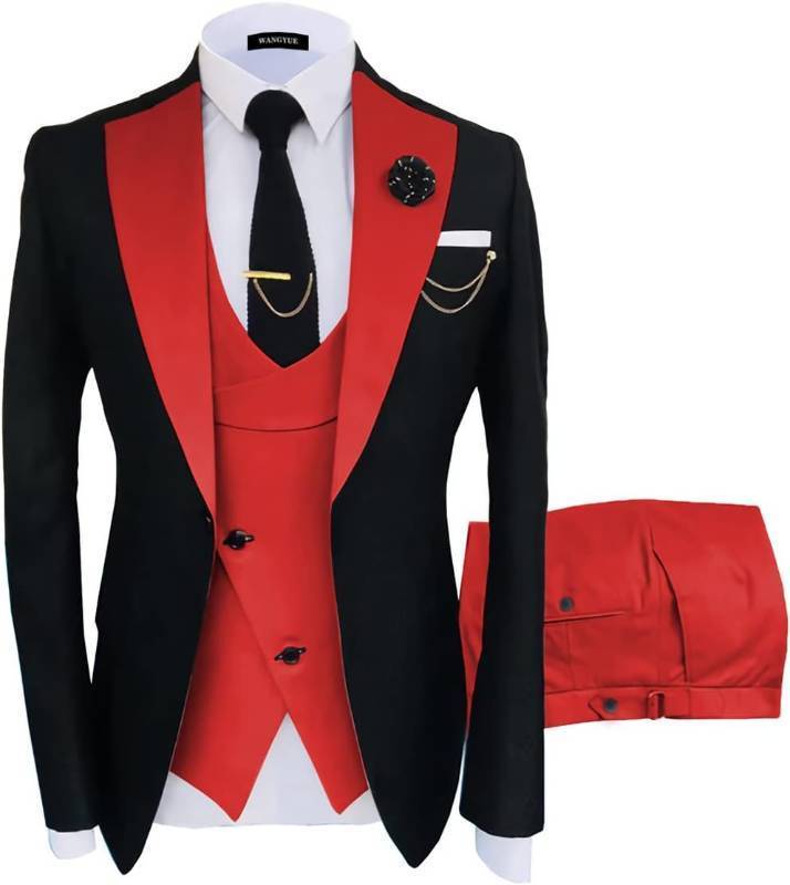 lot 19561 image: Wangyue Mens Suits 3 Piece Slim Fit Suit for Men Wedding Double Breasted Prom Tuxedo for Men Formal Dinner Party Suit SIZE M