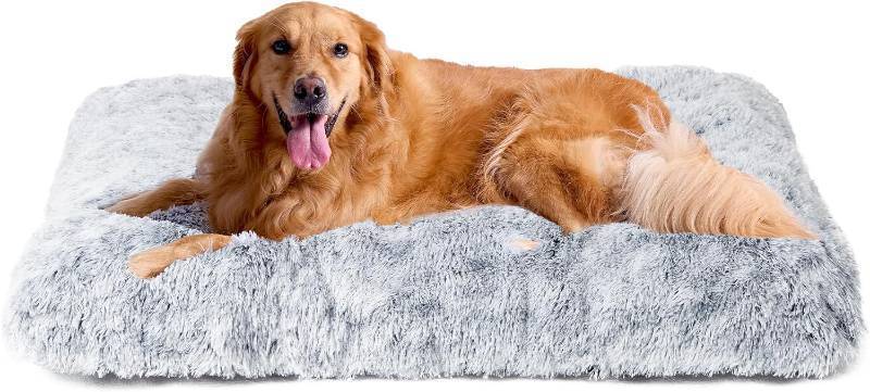 lot 20444 image: EHEYCIGA Fluffy Dog Crate Bed for Extra Large Dogs, Plush Faux Fur Pad, Calming Anti Anxiety XL Bed for Crate, Washable Soft Warm Dog Mat with Non-Slip Bottom, Grey