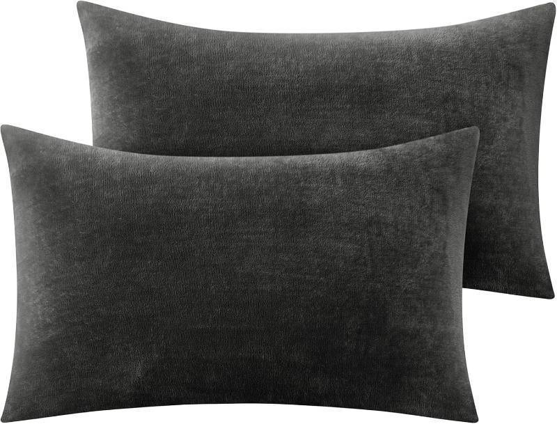 lot 20505 image: BEDELITE Flannel Pillowcases Standard Set of 2, Super Soft Fleece Pillow Case Cover with Zipper for Bedroom, Sofa, Couch,Luxury Cozy Fuzzy Velvet Pillow Shams for All Seasons(20x26 Inches, Dark Gray)