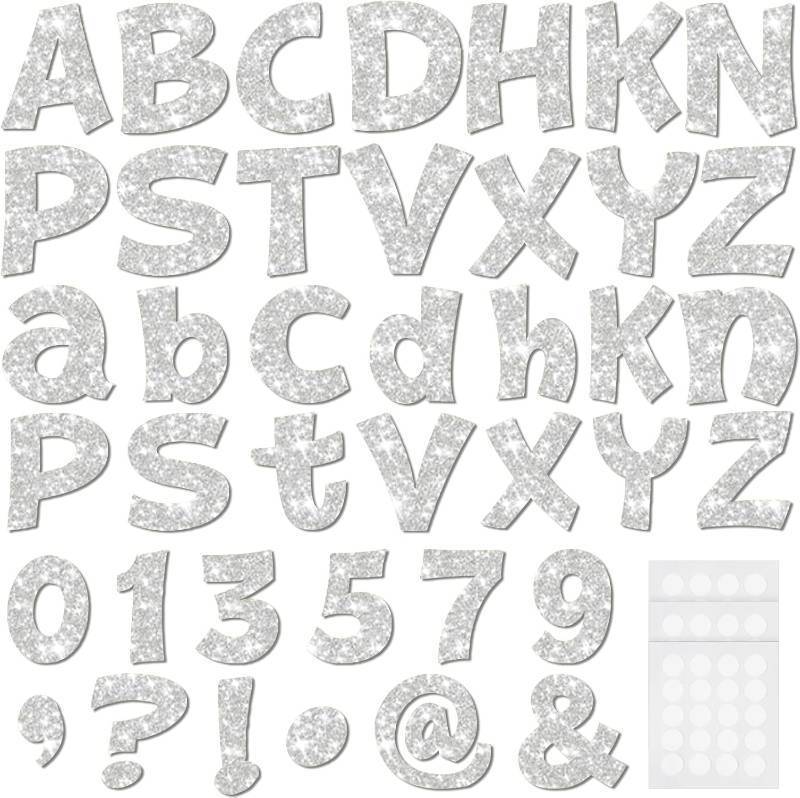 lot 20509 image: Colarr 216 Pcs Silver Glitter Bulletin Board Letters for Classroom Number Alphabet Punctuation Symbol Cutout 4 Die-Cut Poster Letter with Adhesive Dot School Party Graduation Decor Display