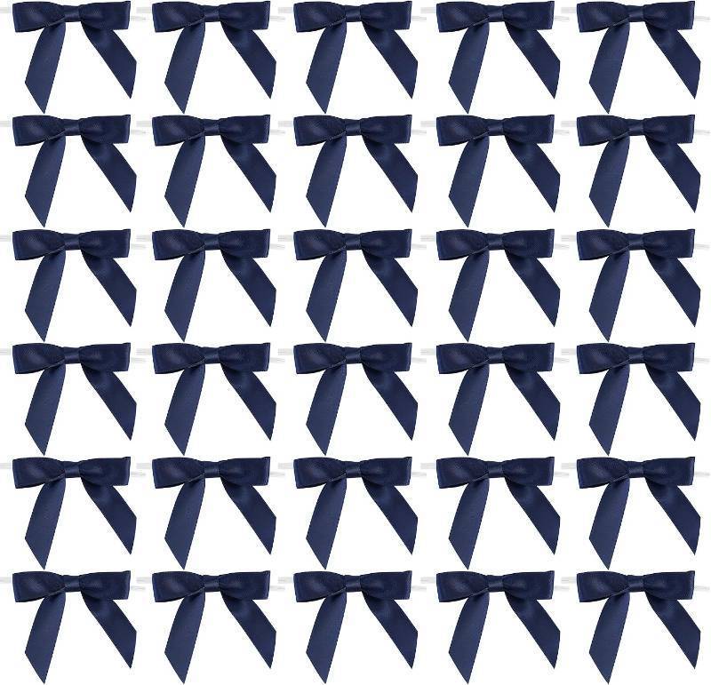 lot 20694 image: AIMUDI Navy Blue Satin Ribbon Twist Tie Bows 2.5 Pretied Bows Premade Craft Bows for Treat Bags Cake Pop Gift Wrapping Basket Wedding Favors Cookie Candy Bagging Baby Shower - 50 Counts