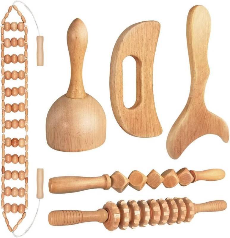 lot 20897 image: 10-in-1 Wood Therapy Massage Tools Gua Sha Wooden Massager for Body Shaping Massage Tool Set Wood Therapy Tools for Relieving Muscle Pain Body Lymphatic Drainage Massager Anti-Cellulite