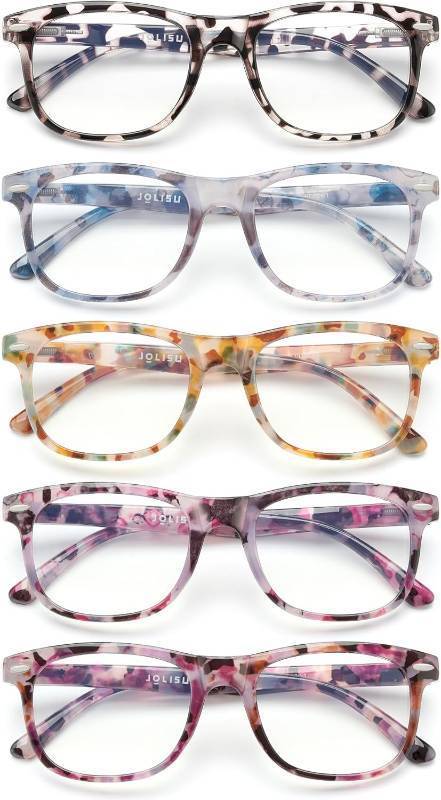 lot 20905 image: JOLISU 5 Pack Reading Glasses For Women - Stylish Blue Light Blocking Readers -Womens Men Spring Hinge Eyeglasses (4.00)