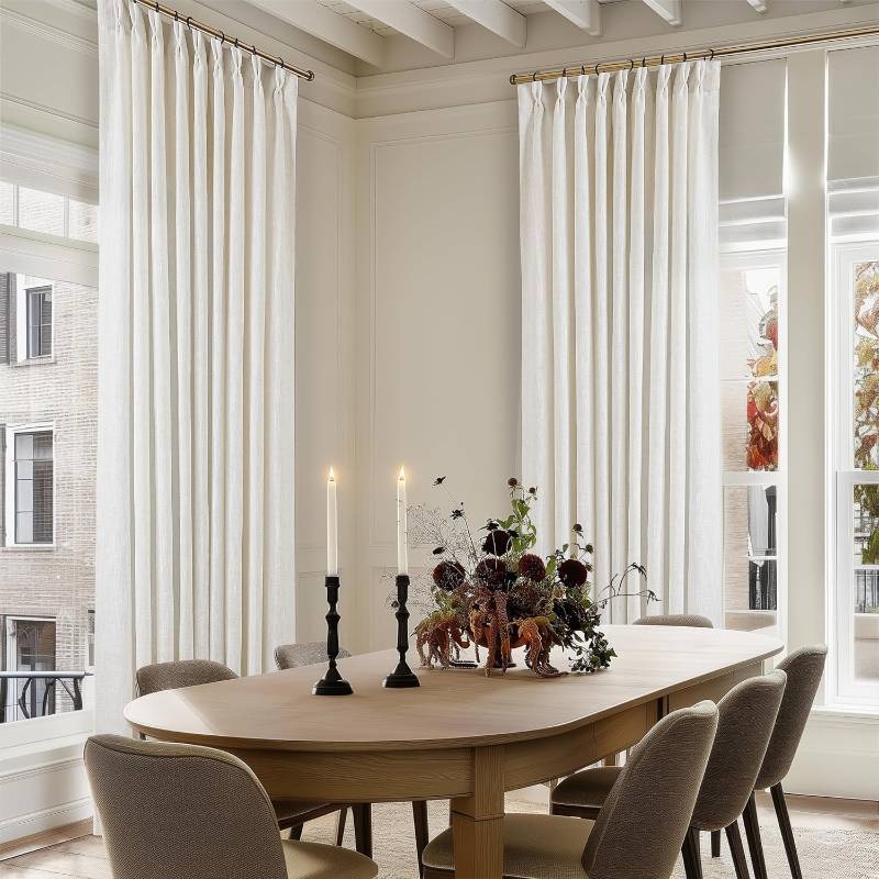 lot 20916 image: Extra Wide 60 Inch Width Pinch Pleated Curtains 96 Inch Length for Living Room Thick Linen Boho Curtain Memory Shape Light Filtering Privacy for Bedroom Large Windows Hooks Rings Cream 1 Panel 60x96