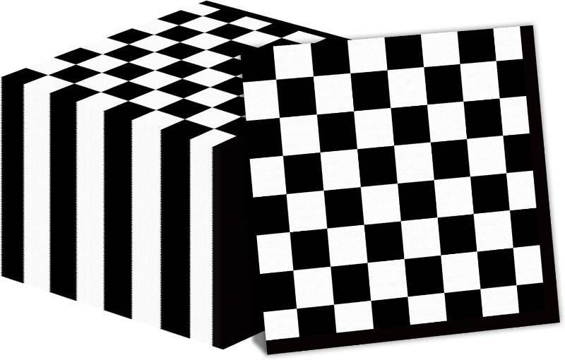 lot 20922 image: 50 Pack Black and White Checkered Flag Party Napkins Disposable Race Car Birthday Party Supplies Racing Car Theme Party Paper Lunch Napkins for Baby Shower Kids Men Party Decorations Favors
